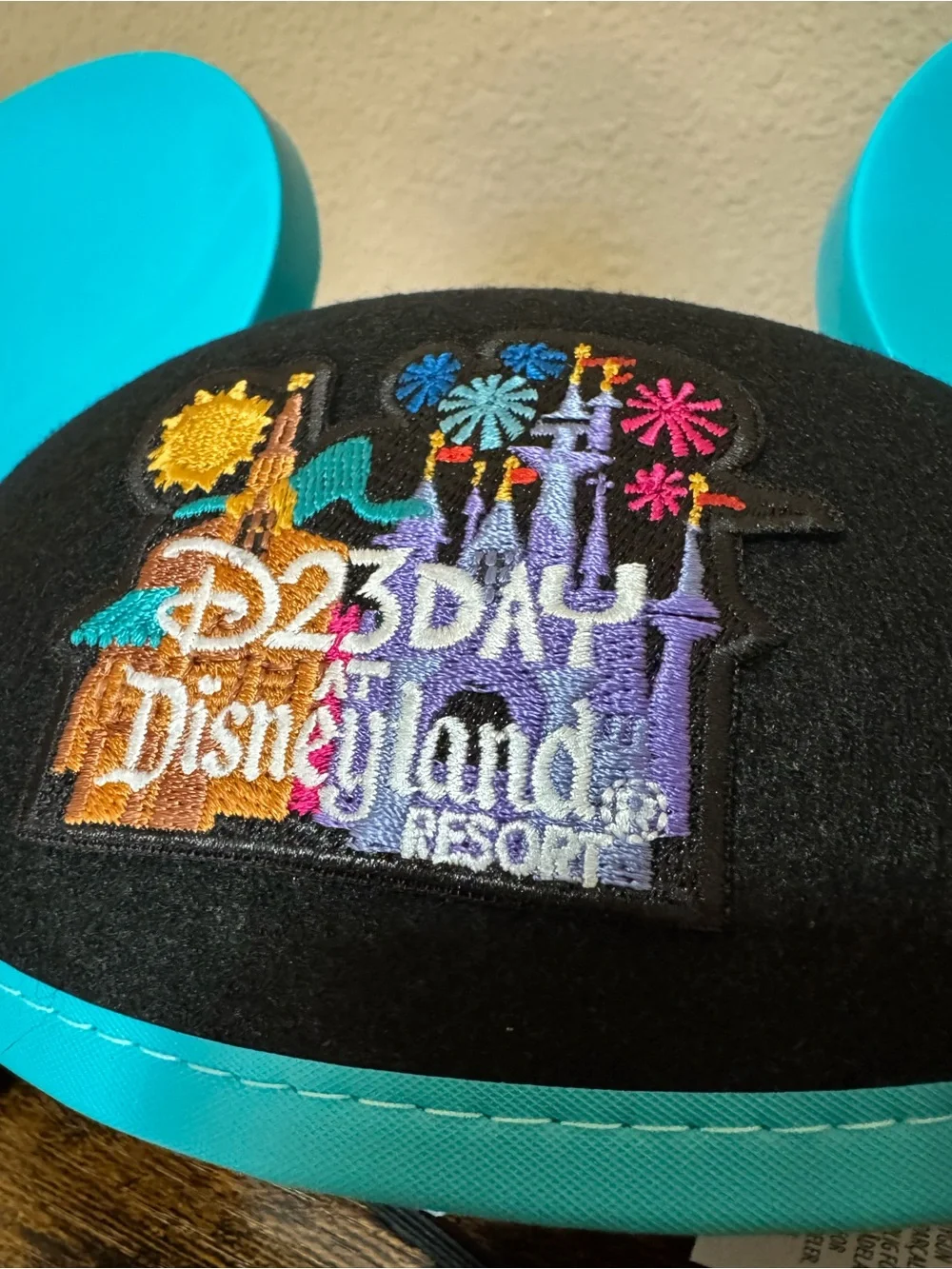 Disney D23 Day Exclusive Ears - Black Hat with Bright Turquoise Ears and Trim